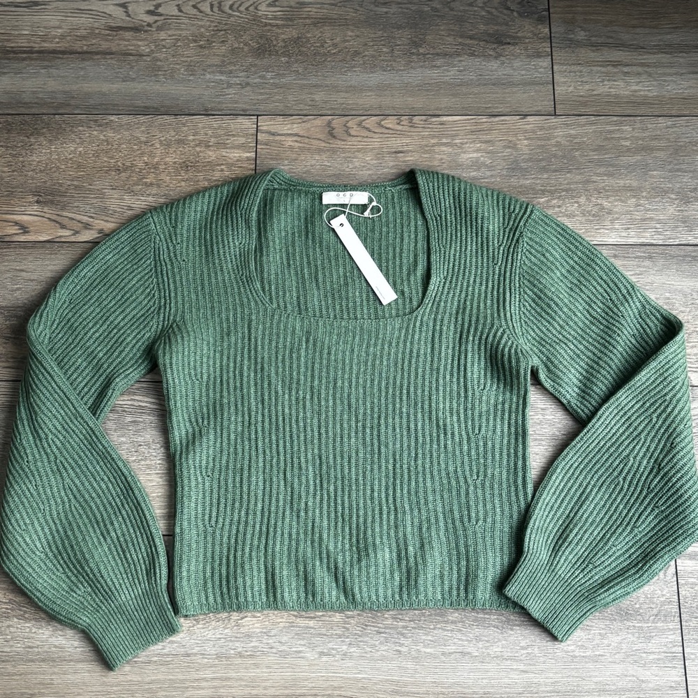 NWT One Grey Day Sienna Sweater Green Wool Viscose Cashmere Sz Large